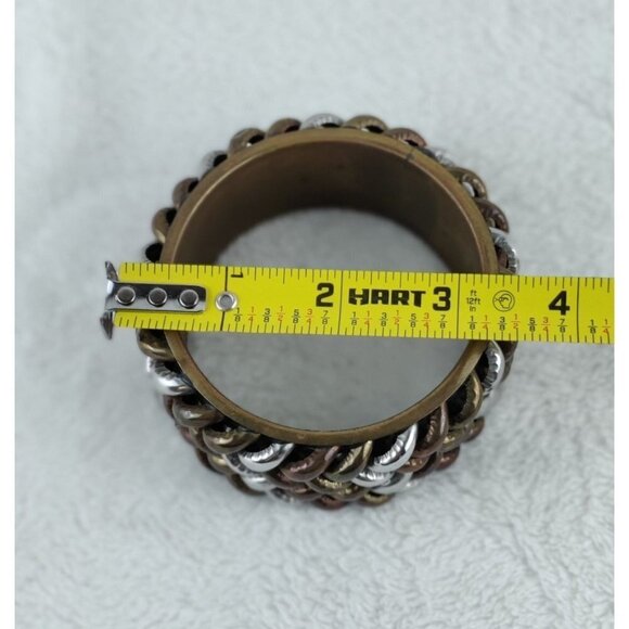Vintage Brass Bracelet Bangle Three Metal Colors Brass Silver Copper Braid Jewel - Picture 8 of 9